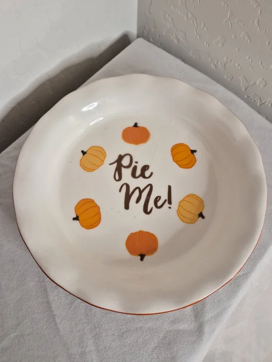 Pie Me! Pumpkin Ceramic Serving Pie Plate - White and Orange - Picture 2 of 5